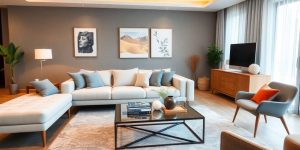 Mobilier modern pentru un living elegant și confortabil.