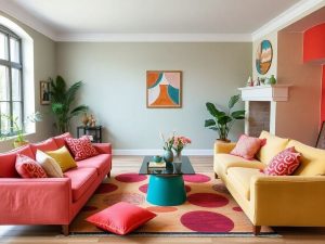 Culori armonioase în decorul unei camere de zi.